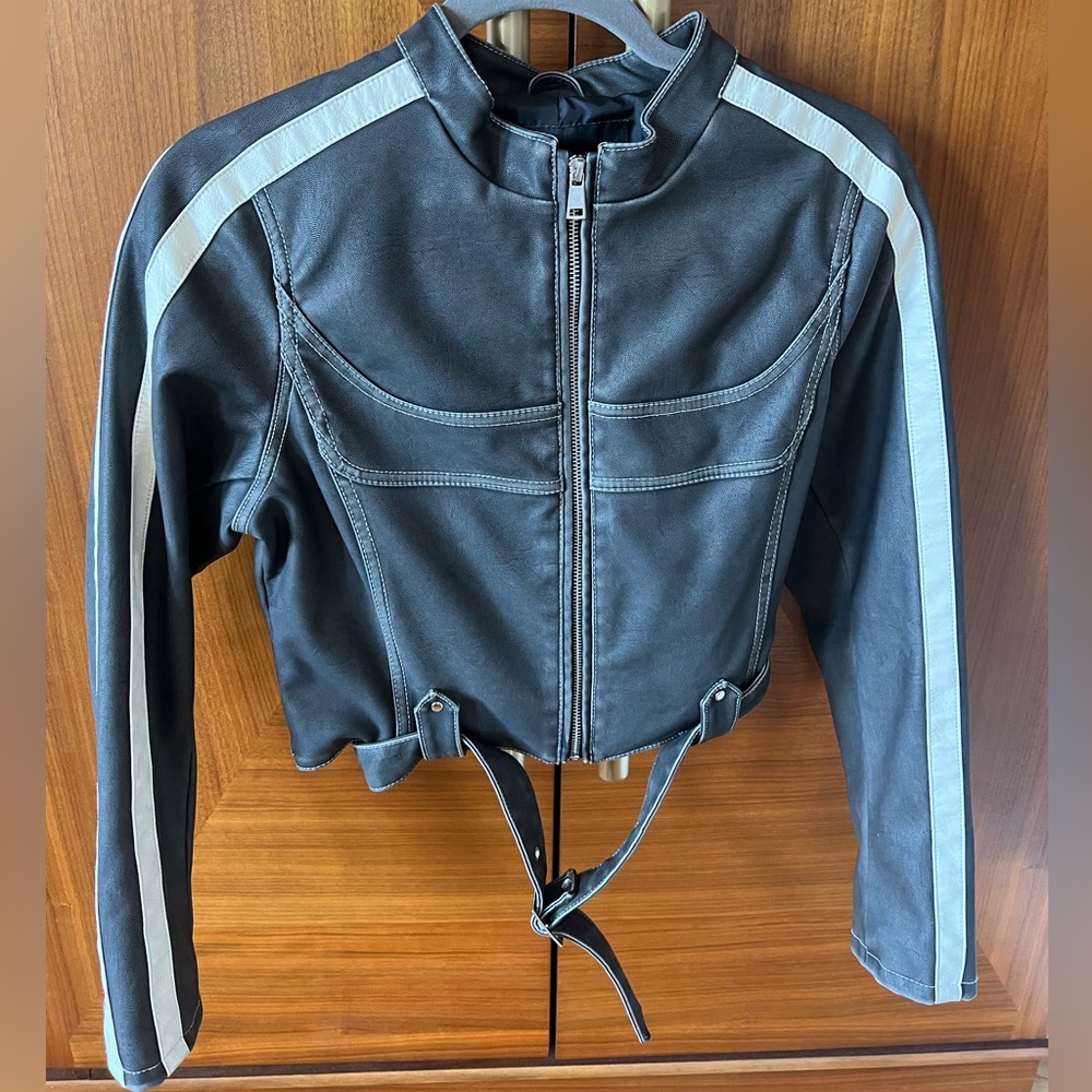 Cropped grey moto jacket